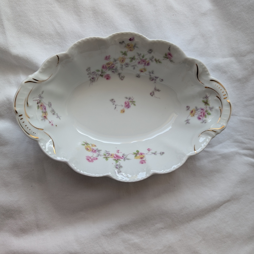 Bassett Limoges Austria Multicolor Floral Porcelain Serving Dish Bowl Vintage
